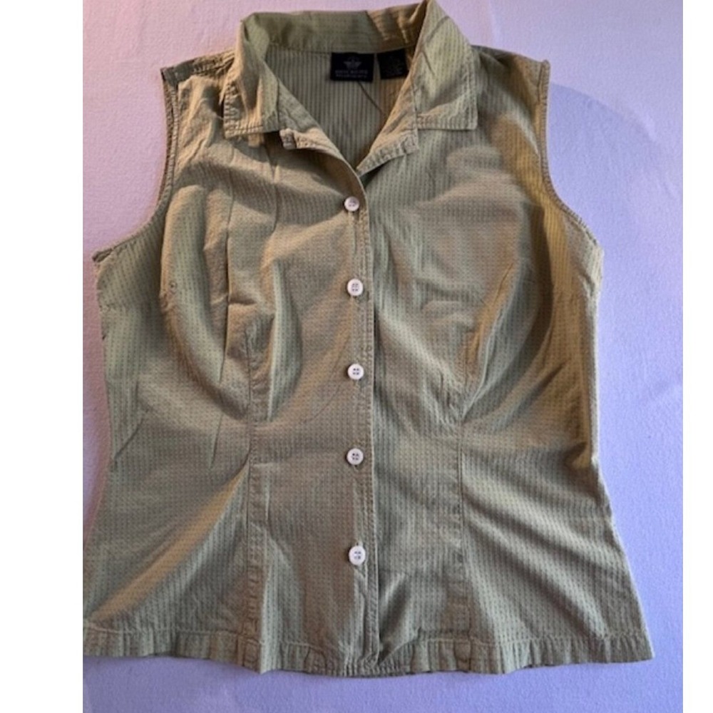 Vintage 90s Dockers Sleeveless Button Down Shirt Sage Green Textured Size Medium